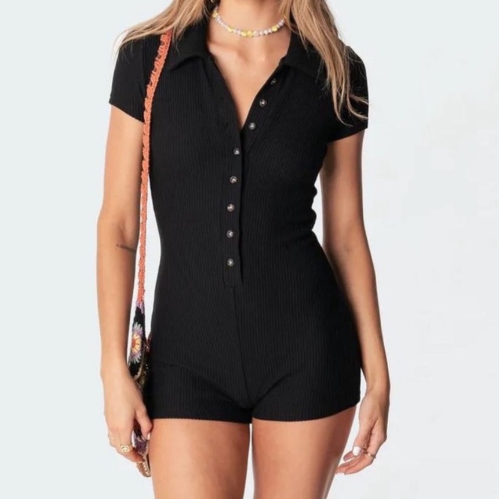Edikted Black Button-Up Romper